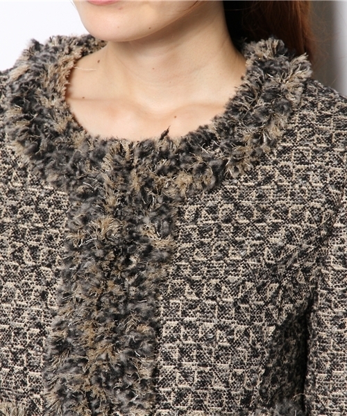 グレースコンチネンタル ノーカラーツイードジャケット ラメツイードバイカラージャケット （ノーカラージャケット