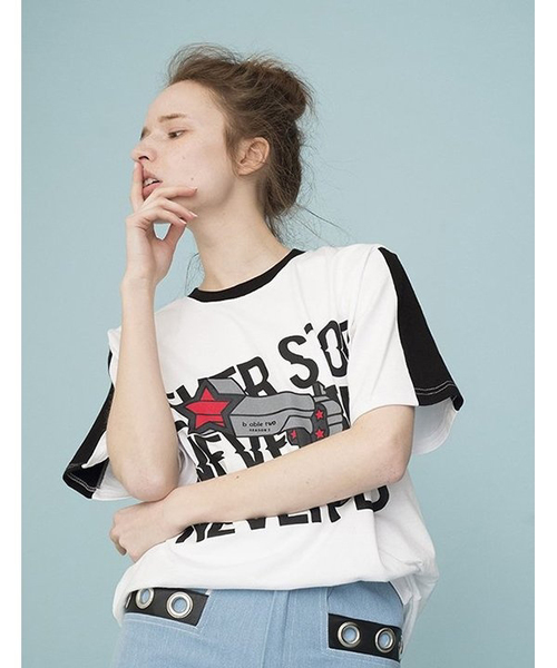 BABLETWO(ビーエイブルトゥー)の「【B ABLE TWO 】ネバーグラフィックTシャツ(Tシャツ/カットソー・レディース・ホワイト/ブラック・FREE)」の4枚目の写真