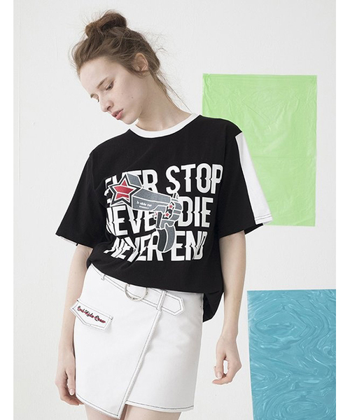 BABLETWO(ビーエイブルトゥー)の「【B ABLE TWO 】ネバーグラフィックTシャツ(Tシャツ/カットソー・レディース・ホワイト/ブラック・FREE)」の8枚目の写真