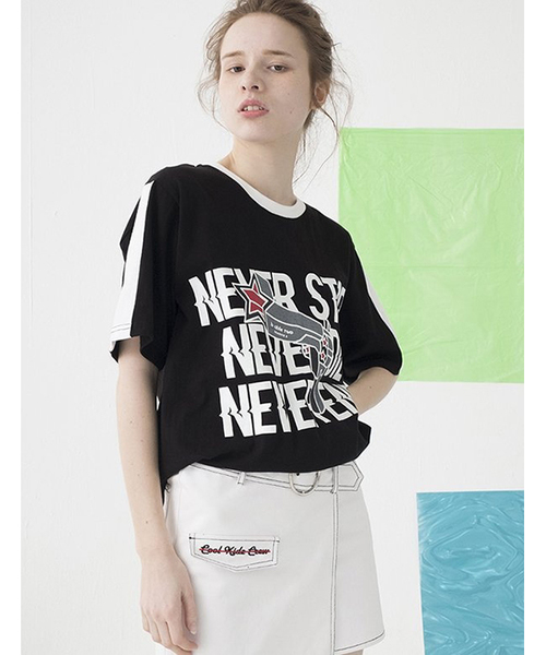 BABLETWO(ビーエイブルトゥー)の「【B ABLE TWO 】ネバーグラフィックTシャツ(Tシャツ/カットソー・レディース・ホワイト/ブラック・FREE)」の9枚目の写真
