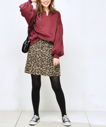 natural couture | シャギーチェック&ヒョウミニスカート(スカート)