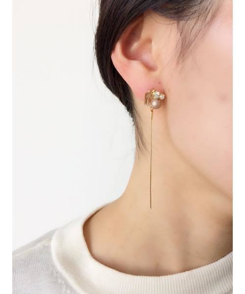 tone（トーン）の「【kodemari】bijou chain　ピアス（ピアス（両耳用）・レディース・ベージュ/カーキ・FREE）」の4枚目の写真