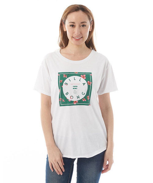 BILLABONG（ビラボン）の「BILLABONG レディース SQUARE LOGO ラウンドヘムＴシャツ/ビラボン ロゴT ボタニカル柄（Tシャツ/カットソー・レディース・ホワイト/ブラック/グリーン・MEDIUM/LARGE）」の3枚目の写真