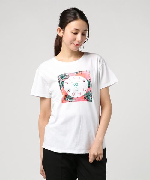 BILLABONG（ビラボン）の「BILLABONG レディース SQUARE LOGO ラウンドヘムＴシャツ/ビラボン ロゴT ボタニカル柄（Tシャツ/カットソー・レディース・ホワイト/ブラック/グリーン・MEDIUM/LARGE）」の8枚目の写真