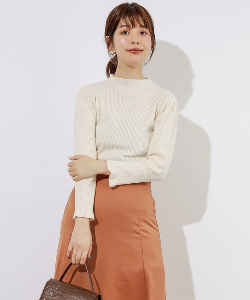 natural couture(ナチュラルクチュール)の「フラワー刺繍リブトップス/セットアップ(ニット/セーター・レディース・アイボリー/ネイビー/ピンク・FREE)」の14枚目の写真
