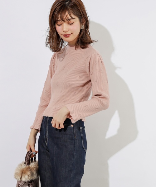 natural couture(ナチュラルクチュール)の「フラワー刺繍リブトップス/セットアップ(ニット/セーター・レディース・アイボリー/ネイビー/ピンク・FREE)」の15枚目の写真