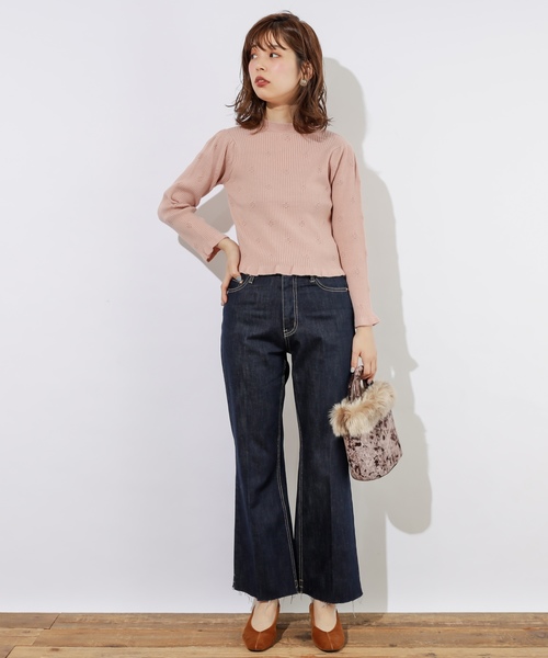 natural couture(ナチュラルクチュール)の「フラワー刺繍リブトップス/セットアップ(ニット/セーター・レディース・アイボリー/ネイビー/ピンク・FREE)」の13枚目の写真
