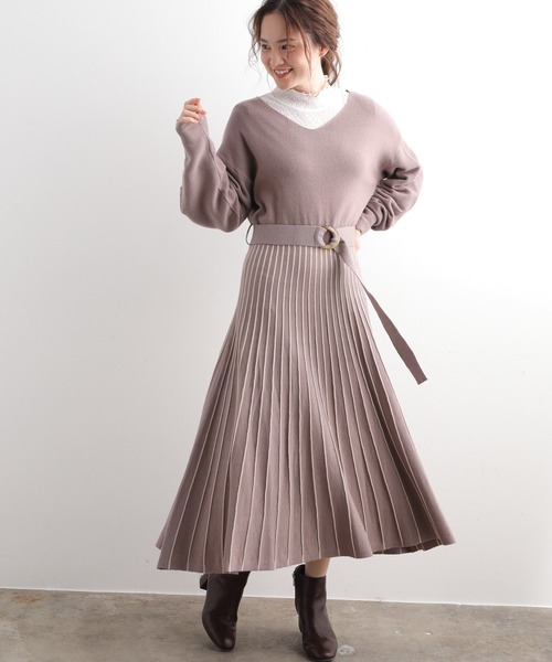 Vis ビス の 編地切替プリーツニットワンピース ワンピース Wear