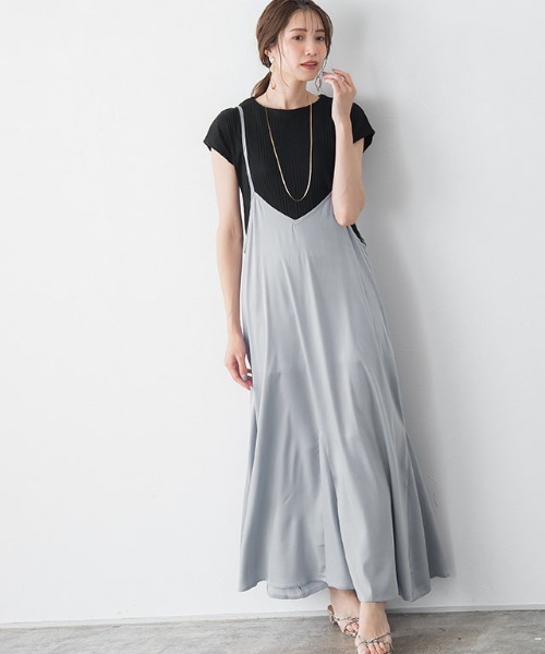 Pierrot（ピエロ）の「【手洗い可】サテンマーメイドラインキャミワンピース（ワンピース・レディース・ブラック/ベージュ/モカ/ブラウン系その他/ブラウン/グレー系その他・M/L）」の3枚目の写真