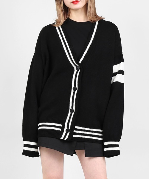 DING（ディング）の「DING/スクールニットカーディガン（カーディガン/ボレロ・レディース・ブラック/グリーン/ホワイト・FREE）」の2枚目の写真