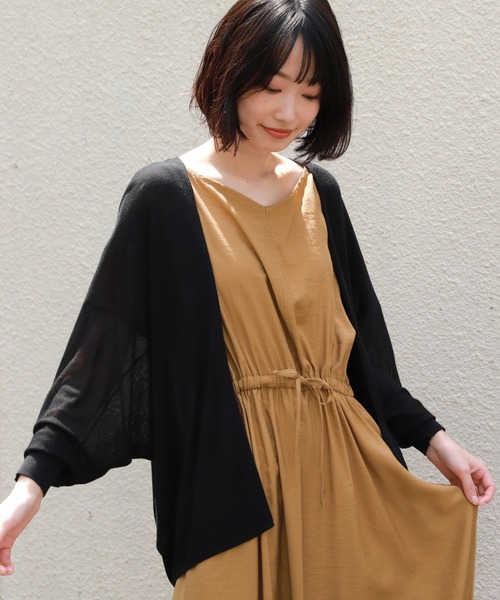 LAKOLE（ラコレ）の「【接触冷感】14Gドルマンショートカーディガン / LAKOLE（カーディガン/ボレロ・レディース・ライトベージュ/ライラック/ライトグリーン/ブラック/オフホワイト・FREE）」の3枚目の写真