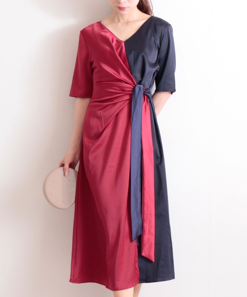 ウエストリボンのvネック切替半袖ワンピース ワンピース Sawa A La Mode サワアラモード のファッション通販 Zozotown