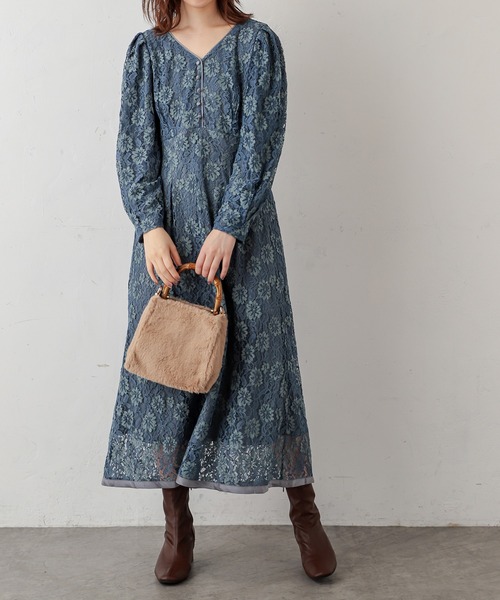 natural couture（ナチュラルクチュール）の「裾パイピング大人レースワンピース（ワンピース・レディース・アイボリー/サックスブルー/ブラック・FREE）」の10枚目の写真