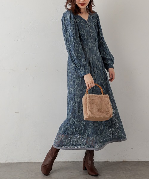 natural couture（ナチュラルクチュール）の「裾パイピング大人レースワンピース（ワンピース・レディース・アイボリー/サックスブルー/ブラック・FREE）」の11枚目の写真