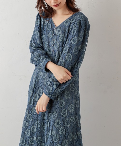 natural couture（ナチュラルクチュール）の「裾パイピング大人レースワンピース（ワンピース・レディース・アイボリー/サックスブルー/ブラック・FREE）」の12枚目の写真