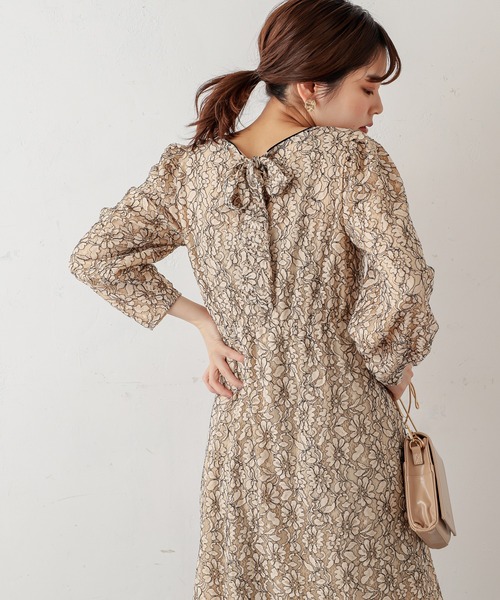 セール】裾パイピング大人レースワンピース（ワンピース）｜natural