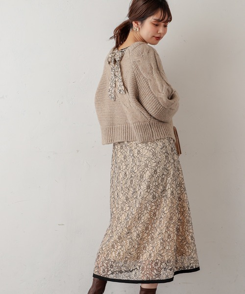 natural couture（ナチュラルクチュール）の「裾パイピング大人レースワンピース（ワンピース・レディース・アイボリー/サックスブルー/ブラック・FREE）」の9枚目の写真