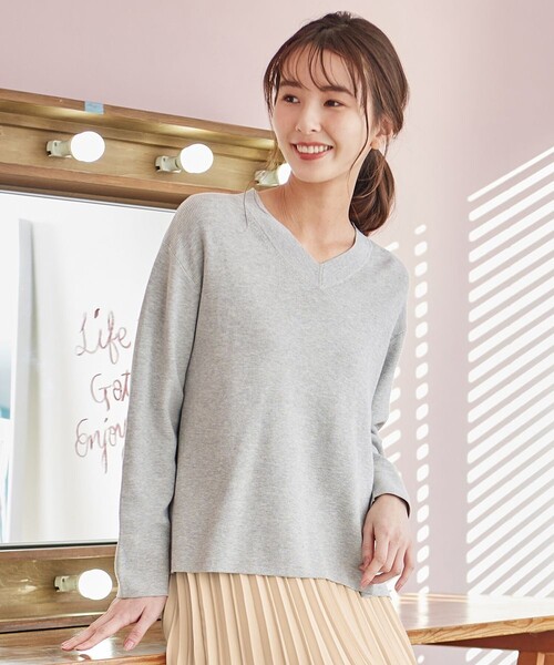 J.PRESS(ジェイプレス)の「【洗える】オーガニックコットンプルオーバー ニット(ニット/セーター・レディース・サックスブルー系/ライトオレンジ系/ライトグレー系/ライトグリーン系・MEDIUM/LARGE)」の2枚目の写真