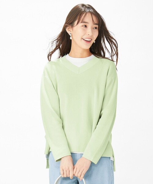 J.PRESS(ジェイプレス)の「【洗える】オーガニックコットンプルオーバー ニット(ニット/セーター・レディース・サックスブルー系/ライトオレンジ系/ライトグレー系/ライトグリーン系・MEDIUM/LARGE)」の1枚目の写真