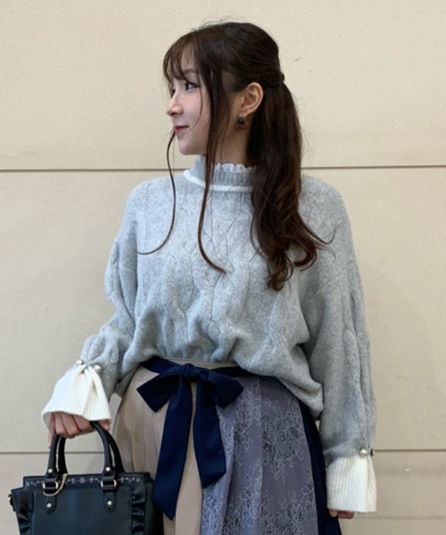 axes femme（アクシーズファム）の「レイヤード風ニットプル（ニット/セーター・レディース・ベージュ/グレー/ブルー・MEDIUM）」の3枚目の写真
