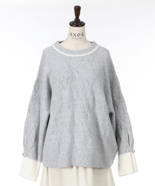 axes femme（アクシーズファム）の「レイヤード風ニットプル（ニット/セーター・レディース・ベージュ/グレー/ブルー・MEDIUM）」の7枚目の写真