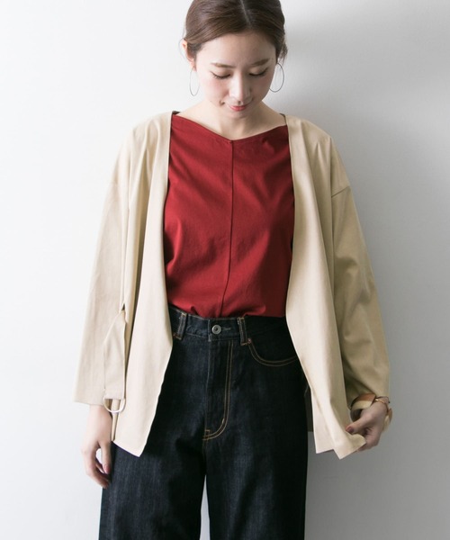 URBAN RESEARCH（アーバンリサーチ）の「フェイクスエードショート丈コーディガン∴（ノーカラージャケット・レディース・ベージュ/ネイビー・FREE）」の2枚目の写真