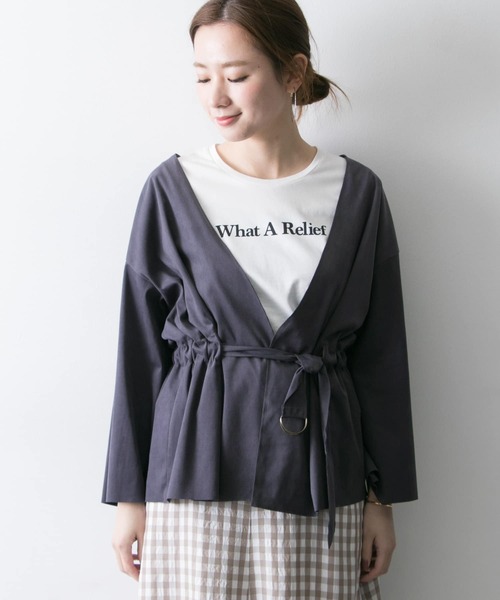 URBAN RESEARCH（アーバンリサーチ）の「フェイクスエードショート丈コーディガン∴（ノーカラージャケット・レディース・ベージュ/ネイビー・FREE）」の8枚目の写真