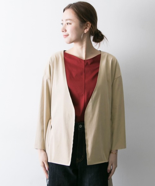 URBAN RESEARCH（アーバンリサーチ）の「フェイクスエードショート丈コーディガン∴（ノーカラージャケット・レディース・ベージュ/ネイビー・FREE）」の14枚目の写真