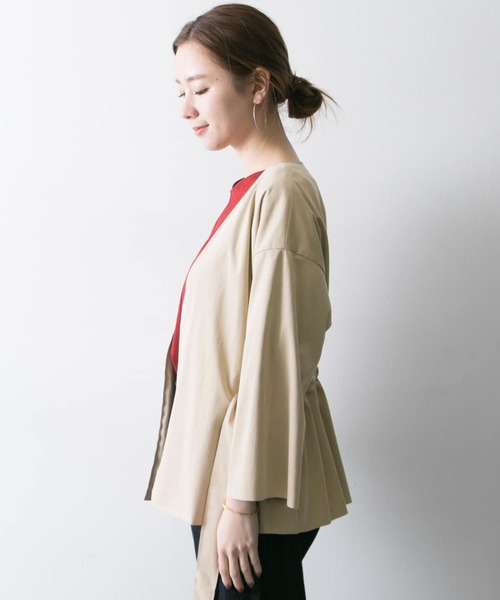 URBAN RESEARCH（アーバンリサーチ）の「フェイクスエードショート丈コーディガン∴（ノーカラージャケット・レディース・ベージュ/ネイビー・FREE）」の6枚目の写真