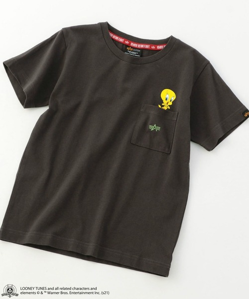 Alpha Industries（アルファインダストリーズ）の「キッズ LOONEY TUNES トゥイーティー ポケット Tシャツ【110-150cm】（Tシャツ/カットソー・キッズ・ホワイト/ブラック/ベージュ系その他・140/150/120/130/110）」の2枚目の写真