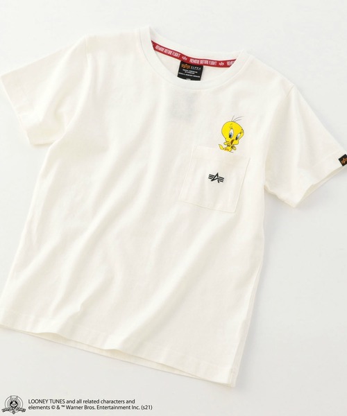 Alpha Industries（アルファインダストリーズ）の「キッズ LOONEY TUNES トゥイーティー ポケット Tシャツ【110-150cm】（Tシャツ/カットソー・キッズ・ホワイト/ブラック/ベージュ系その他・140/150/120/130/110）」の4枚目の写真