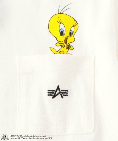 Alpha Industries（アルファインダストリーズ）の「キッズ LOONEY TUNES トゥイーティー ポケット Tシャツ【110-150cm】（Tシャツ/カットソー・キッズ・ホワイト/ブラック/ベージュ系その他・140/150/120/130/110）」の6枚目の写真