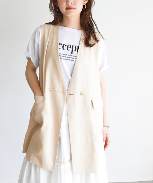 SLOBE IENA（スローブイエナ）の「リネンロングジャケット◆（その他アウター・レディース・ベージュ/アイボリー・FREE）」の2枚目の写真