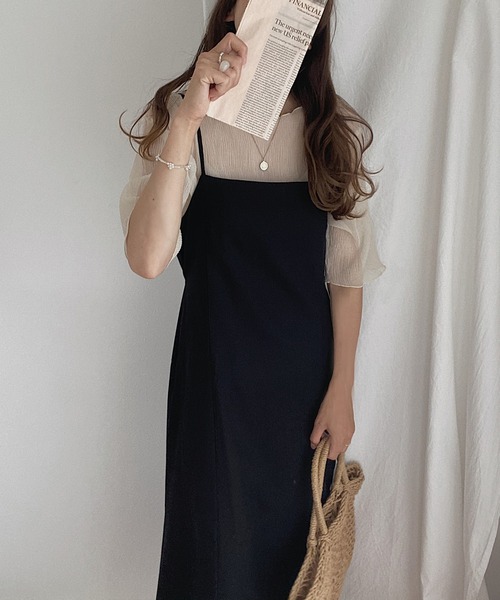 JUNOAH（ジュノア）の「麻混ロングスカートサロペット（サロペット/オーバーオール・レディース・ブラック/アイボリー/モカ/グレイッシュベージュ・FREE）」の14枚目の写真