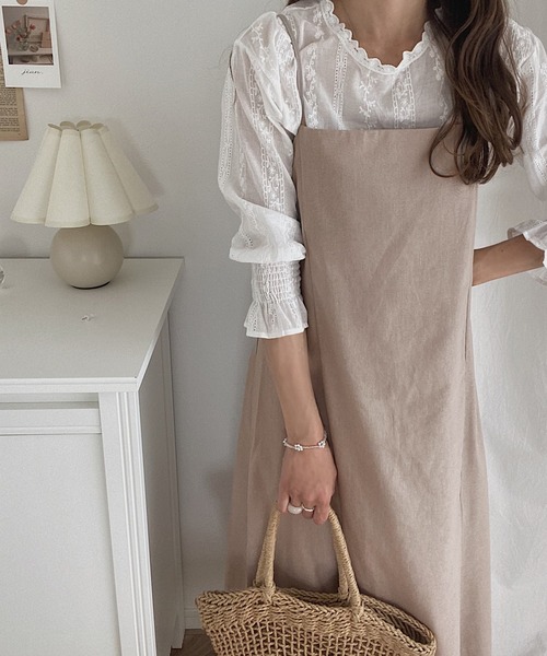 JUNOAH（ジュノア）の「麻混ロングスカートサロペット