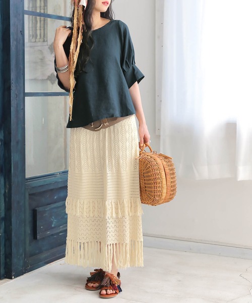 osharewalker(オシャレウォーカー)の「【廃盤】『ダブルフリンジニットスカート』(スカート・レディース・ネイビー/アイボリー・1/2)」の3枚目の写真