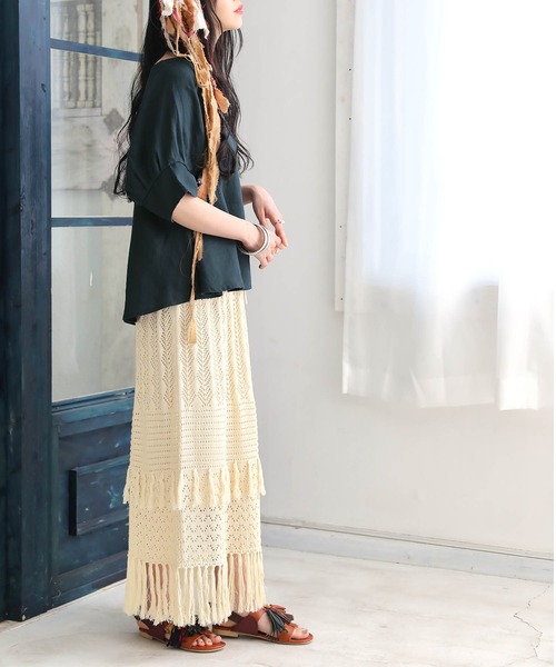 osharewalker(オシャレウォーカー)の「【廃盤】『ダブルフリンジニットスカート』(スカート・レディース・ネイビー/アイボリー・1/2)」の18枚目の写真