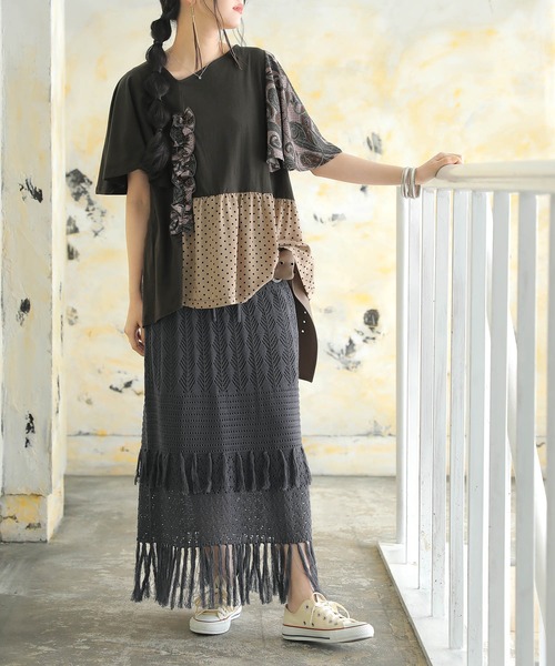 osharewalker(オシャレウォーカー)の「【廃盤】『ダブルフリンジニットスカート』(スカート・レディース・ネイビー/アイボリー・1/2)」の10枚目の写真