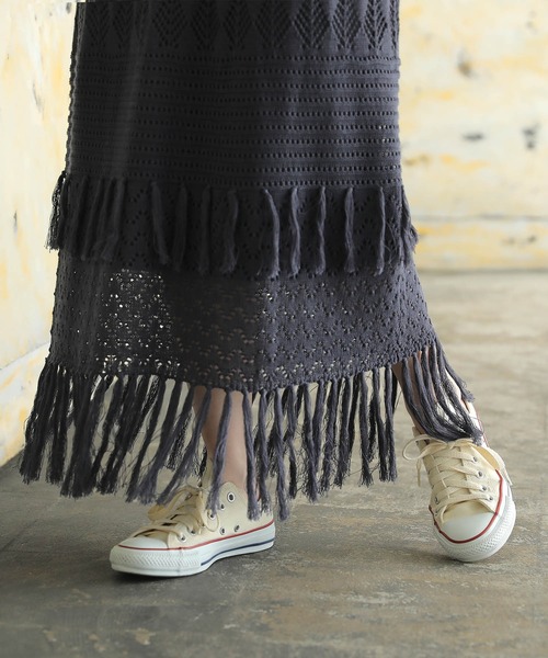 osharewalker(オシャレウォーカー)の「【廃盤】『ダブルフリンジニットスカート』(スカート・レディース・ネイビー/アイボリー・1/2)」の12枚目の写真