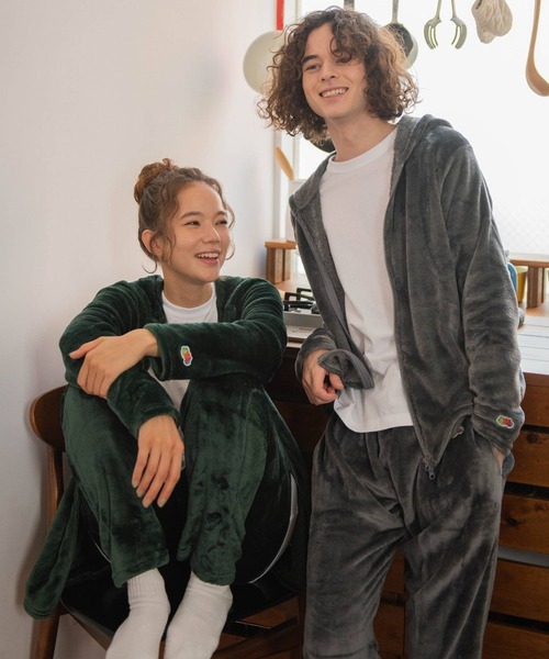 FRUIT OF THE LOOM（フルーツオブザルーム）の「【FRUIT OF THE LOOM】ボアルームウェア 上下セット（パーカー＆ロングパンツ）（ルームウェア/パジャマ・メンズ・ネイビー/モスグリーン/ブラック/チャコール/ベージュ/ブラウン/ピンク/グレー・4L/L/M/XL/5L/3L/S/LL）」の3枚目の写真