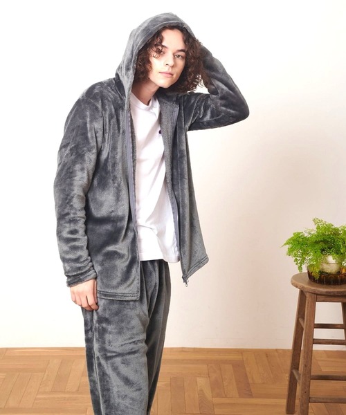 FRUIT OF THE LOOM（フルーツオブザルーム）の「【FRUIT OF THE LOOM】ボアルームウェア 上下セット（パーカー＆ロングパンツ）（ルームウェア/パジャマ・メンズ・ネイビー/モスグリーン/ブラック/チャコール/ベージュ/ブラウン/ピンク/グレー・4L/L/M/XL/5L/3L/S/LL）」の14枚目の写真