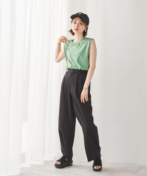 coen（コーエン）の「接触冷感機能付き2タックカラーパンツ（スラックス・レディース・ベージュ/ロイヤルブルー/レッド/ブラック/イエロー・LARGE/SMALL/MEDIUM）」の9枚目の写真