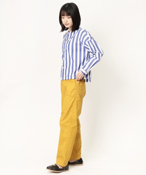 GRANDMA MAMA DAUGHTER（グランマママドーター）の「∴【GRANDMA MAMA DAUGHTER / グランママドーター】ストライプノーカラーショートシャツ GS911901（シャツ/ブラウス・レディース・ブルー/ネイビー・1/0）」の6枚目の写真