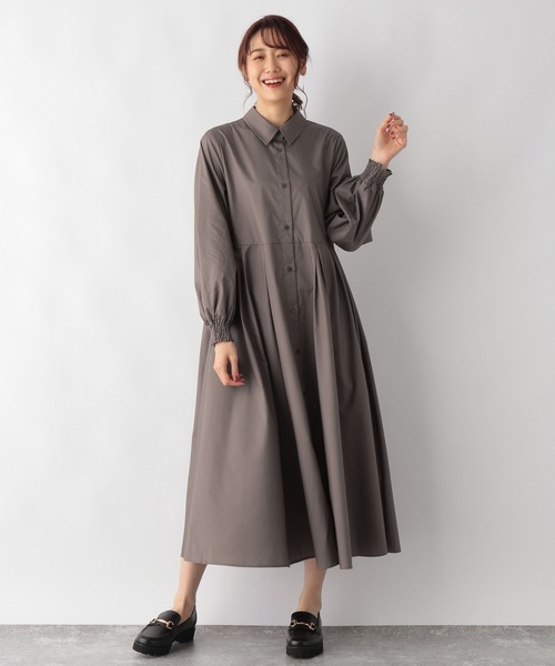 GLOBAL WORK(グローバルワーク)の「タックボリュームシャツ/ワンピース【MATINEE LINE】/215898(ワンピース・レディース・アイボリー/ブラウン系その他6/ブラック・FREE)」の3枚目の写真