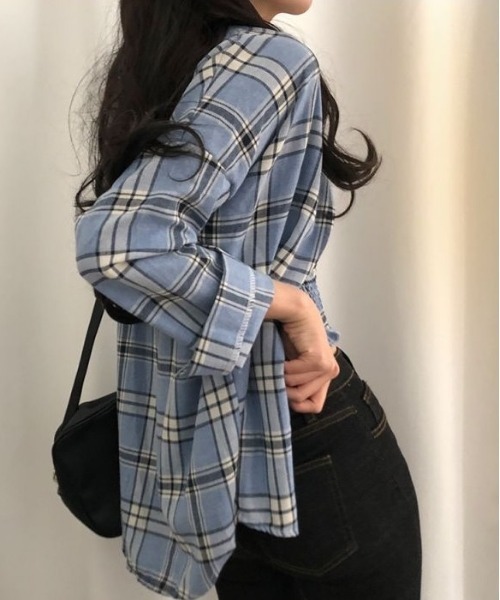 SONA（ソナ）の「SONYUNARA [SET]チェックスモークバンディングキャミ+シャツ（シャツ/ブラウス・レディース・ブルー/ホワイト・FREE）」の8枚目の写真