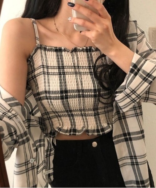 SONA（ソナ）の「SONYUNARA [SET]チェックスモークバンディングキャミ+シャツ（シャツ/ブラウス・レディース・ブルー/ホワイト・FREE）」の11枚目の写真