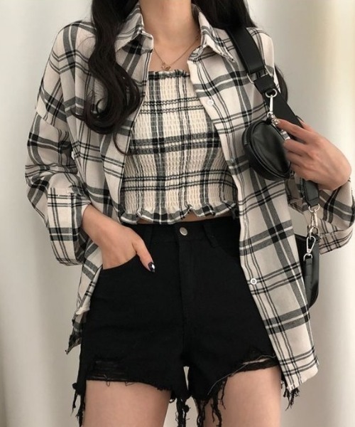 SONA（ソナ）の「SONYUNARA [SET]チェックスモークバンディングキャミ+シャツ（シャツ/ブラウス・レディース・ブルー/ホワイト・FREE）」の12枚目の写真