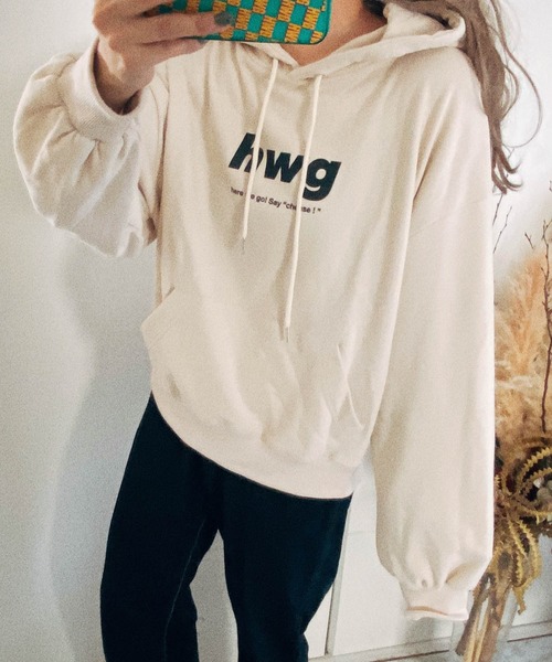 HWG_5(エイチダブルゴー)の「HWG_5オリジナル ビッグシルエットロゴパーカー - hwg -(パーカー・レディース・ピンク/ホワイト/ブラック・FREE)」の9枚目の写真