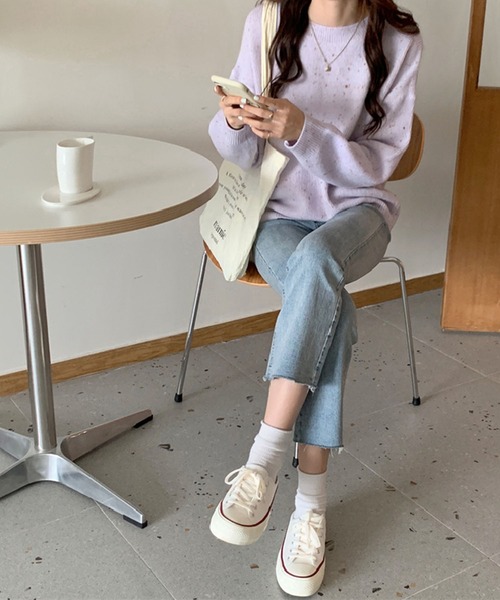 Jewelobe(ジュエローブ)の「ミックスヤーンニットプルオーバー(ニット/セーター・レディース・パープル/オフホワイト/オレンジ/グリーン・FREE)」の8枚目の写真