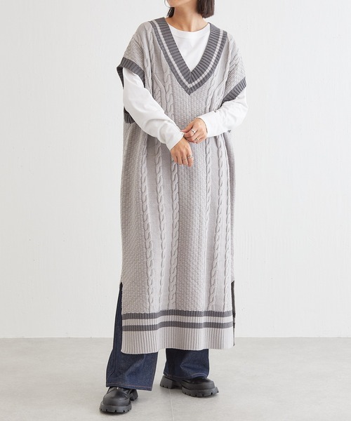 BONbazaar（ボンバザール）の「★OT★チルデンベストワンピース（ワンピース・レディース・オフホワイト/グレイッシュベージュ・FREE）」の4枚目の写真